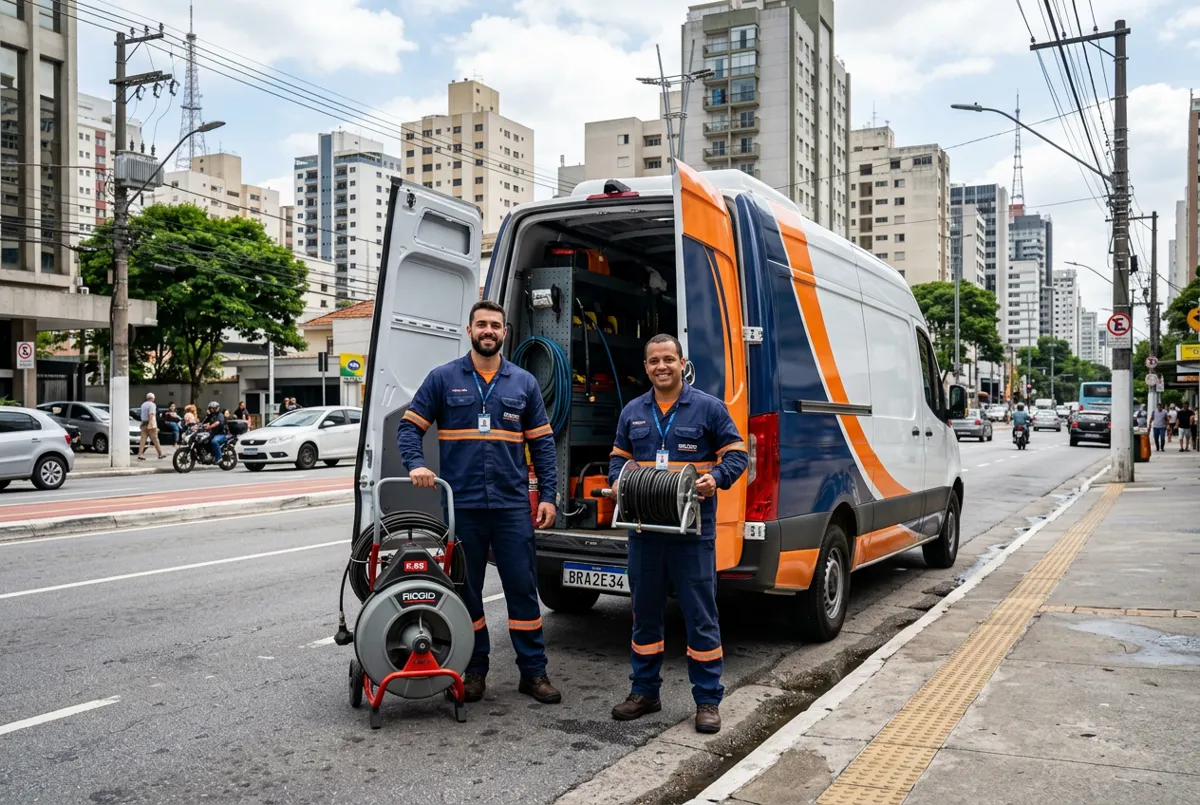 Equipe de desentupimento em atendimento — Desentupidora em Campinas